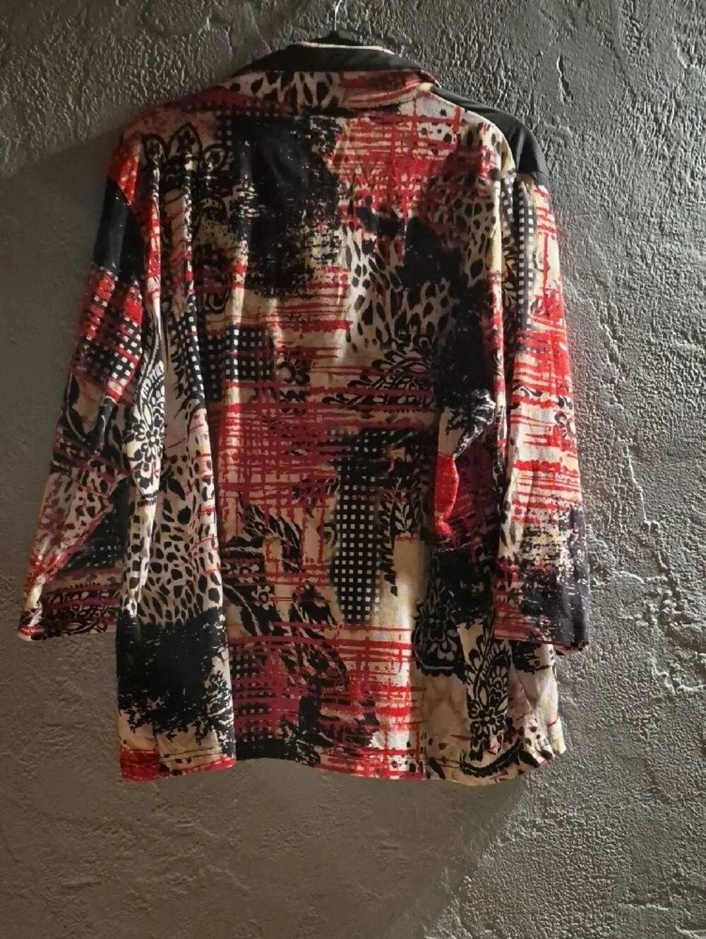 Onque Woman Red Black Cream Patterned Zip Jacket